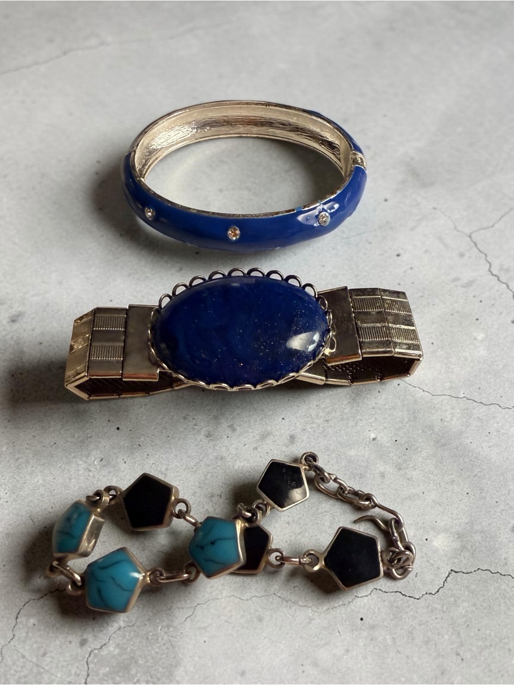 Blue Enamel and Crystal Accent Bangle Bracelet - Women Jewelry